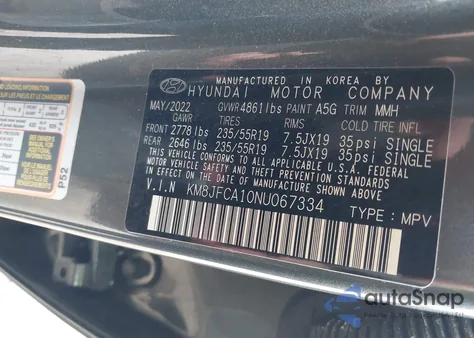 2022 Hyundai Tucson Hybrid Sel Convenience из США, поврежденный, VIN KM8JFCA10NU067334